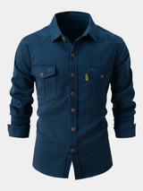 Camisa de Mistura de Denim - Botões