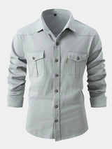 Camisa de Mistura de Denim - Botões