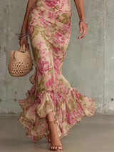 Flor - Vestido longo com padrão vintage de rosas