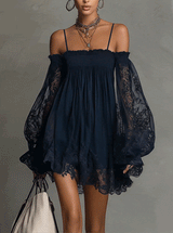 Nádia - Vestido mini com ombros à mostra e renda