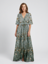 Elga – Vestido longo florido com decote em V
