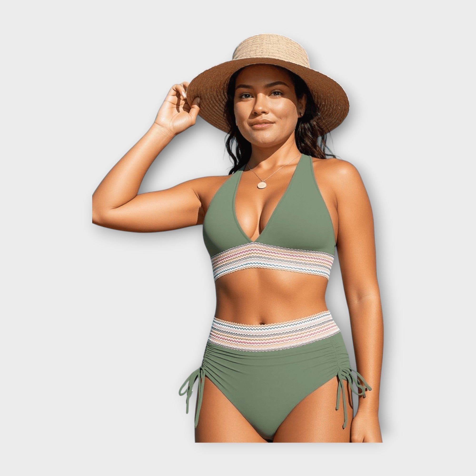 Bikini s Pletenim Detajlom in Visokim Pasom
