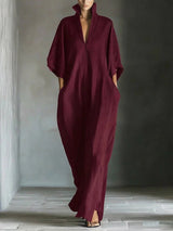 Alina - Vestido longo com mangas 3/4 e decote em V