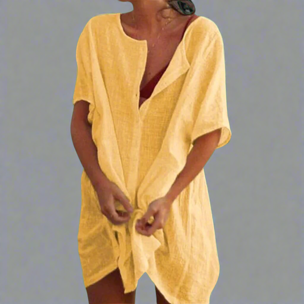 Organska poletna obleka iz bombaža in lana za prijetne poletne dni