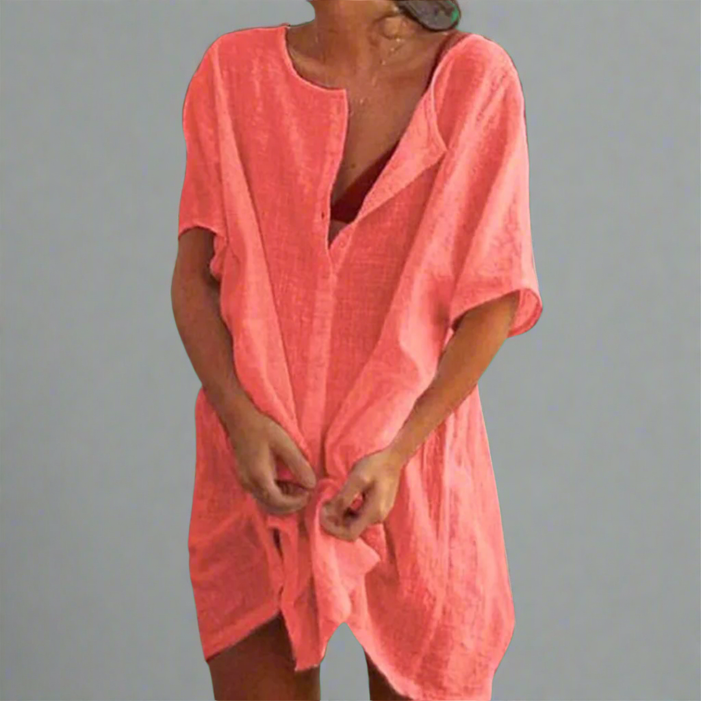 Organska poletna obleka iz bombaža in lana za prijetne poletne dni