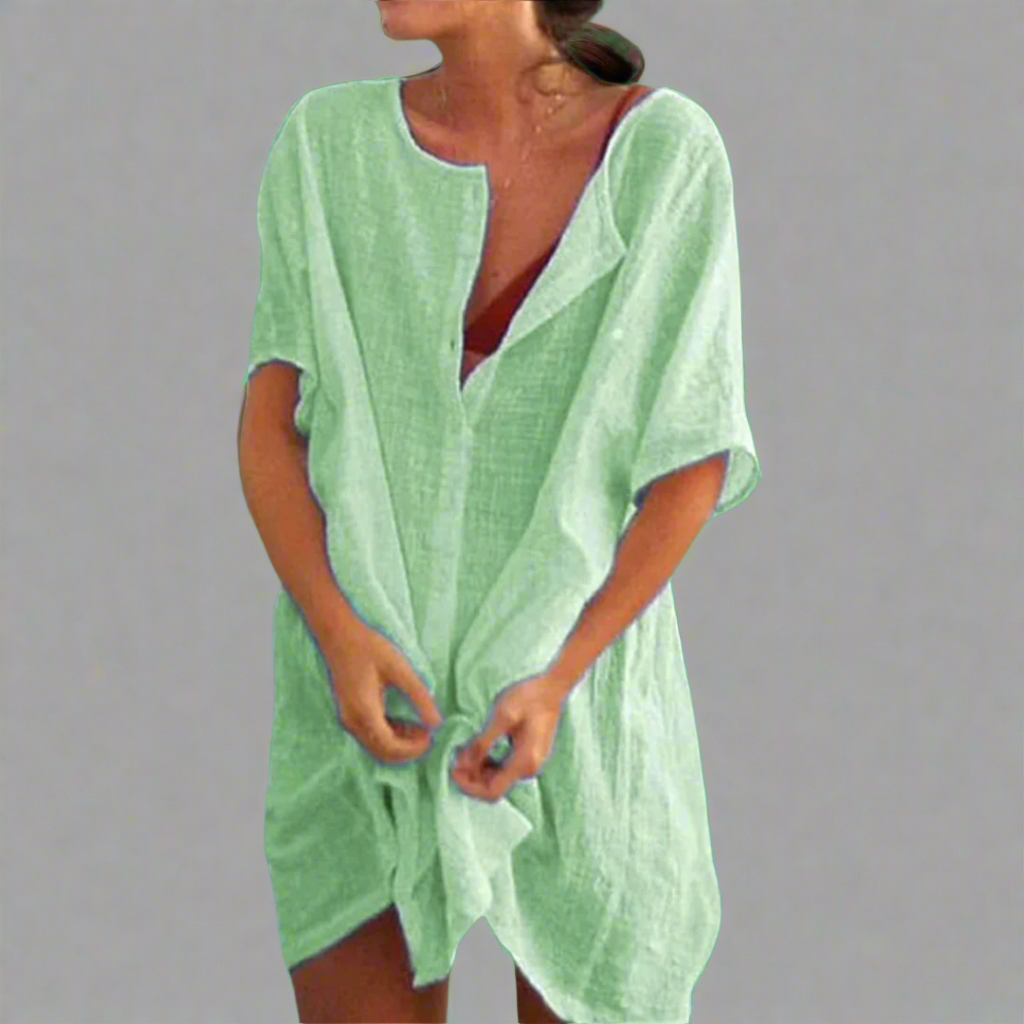 Organska poletna obleka iz bombaža in lana za prijetne poletne dni