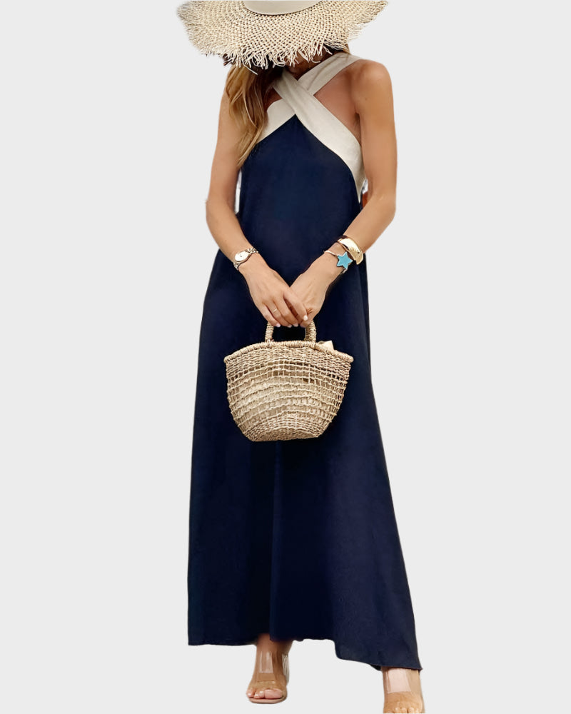 Elegantna obleka brez hrbta s sodobnim križnim izrezom