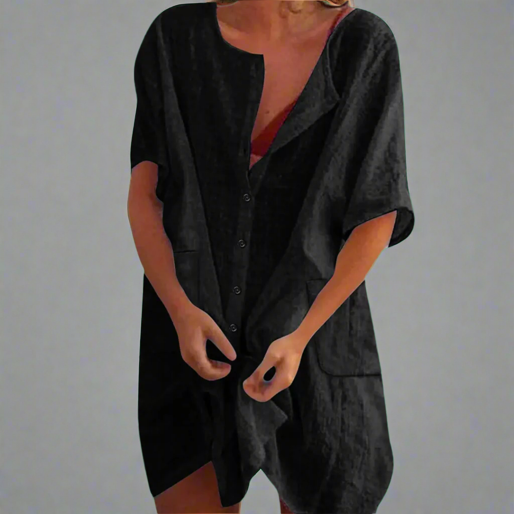 Organska poletna obleka iz bombaža in lana za prijetne poletne dni