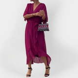 "Chiffon obleka z V-izrezom" could be rewritten as "V-izrez Chiffon Obleka".