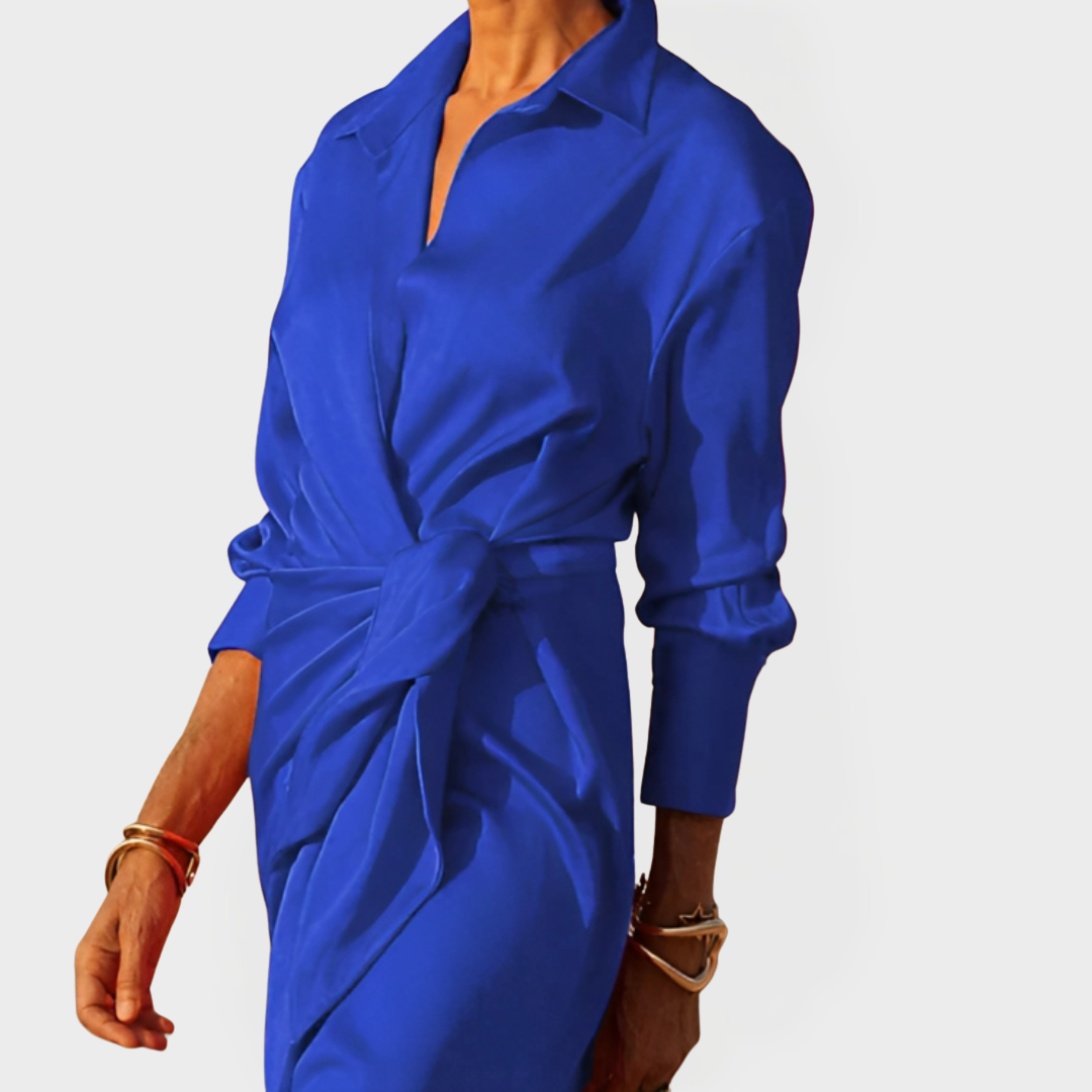 Elegantna dolga obleka za formalne priložnosti z mašnjo