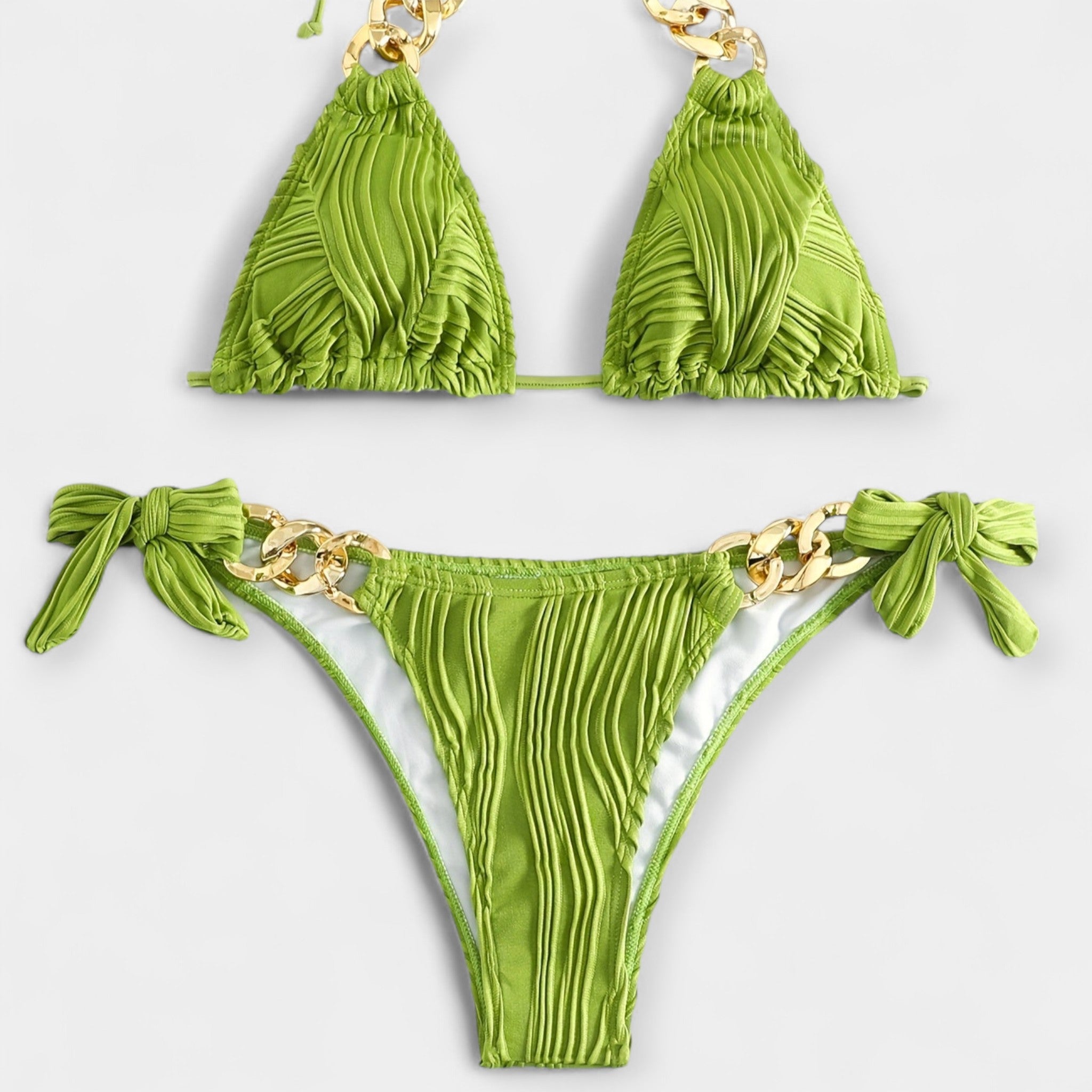 Črtasti Bikini Set z Volančki