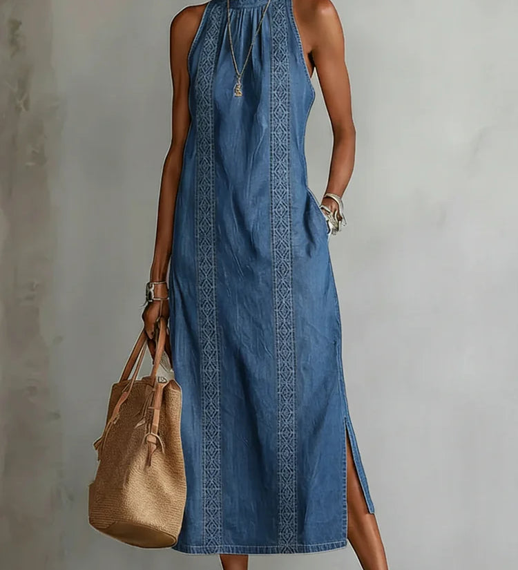 Júlia - Retro denim haljina s čipkom