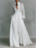 Liana - Vestido maxi minimalista de algodão e linho