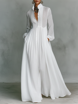 Liana - Vestido maxi minimalista de algodão e linho