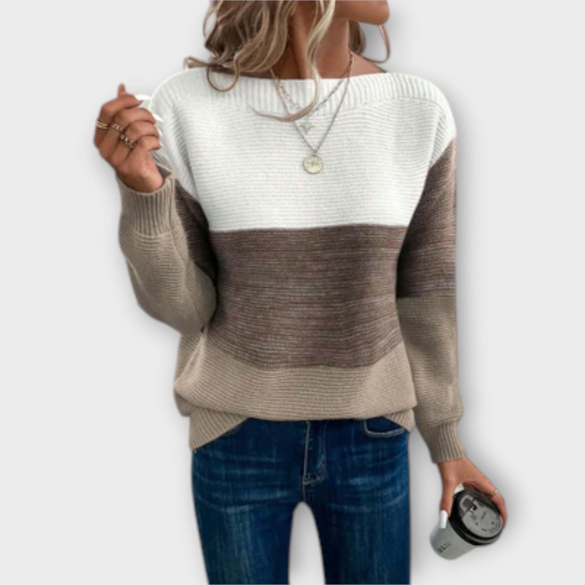 Vier™ - Elegantní trojbarevný patchwork svetr