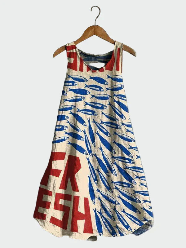Vestido com Estampa de Sardinhas