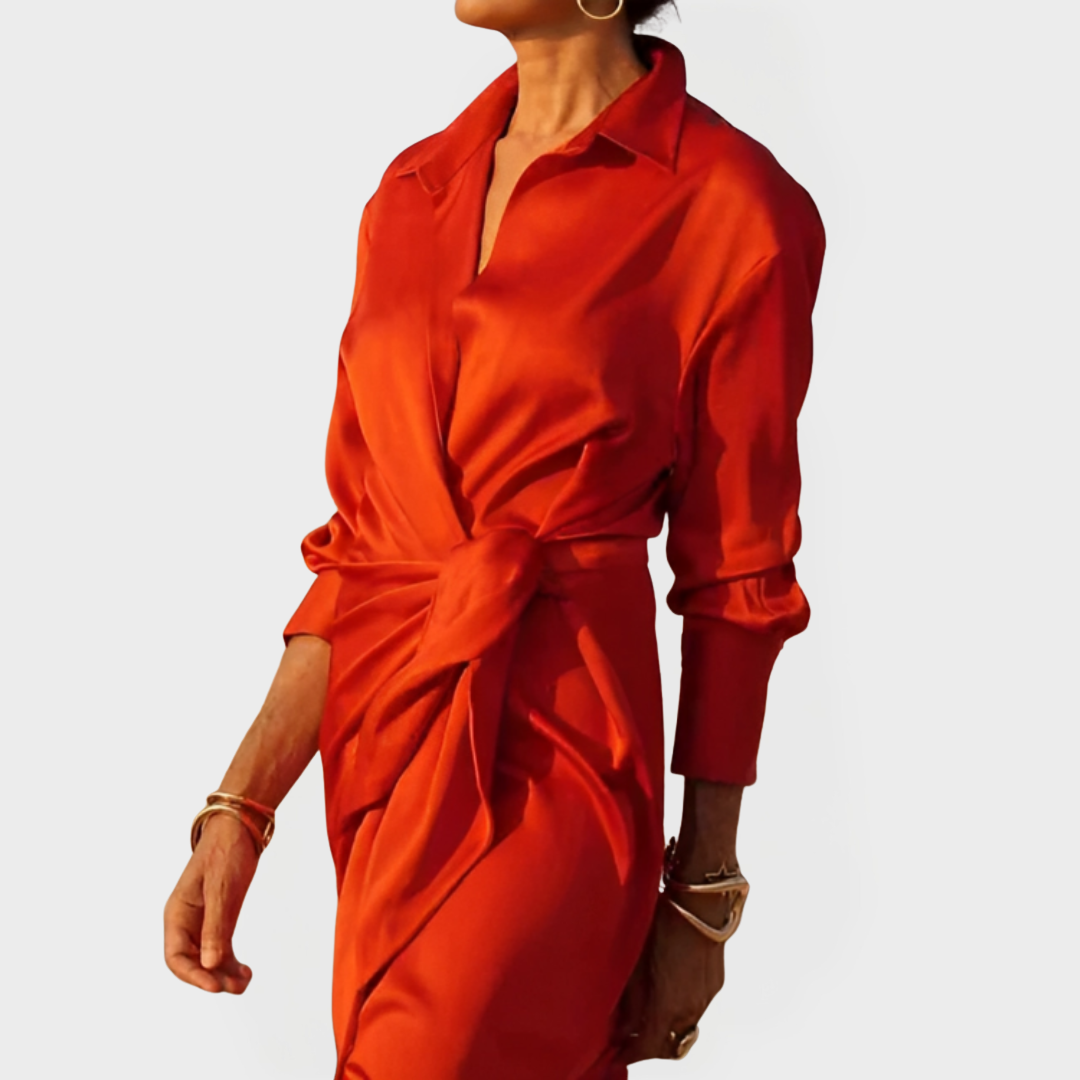 Elegantna dolga obleka za formalne priložnosti z mašnjo