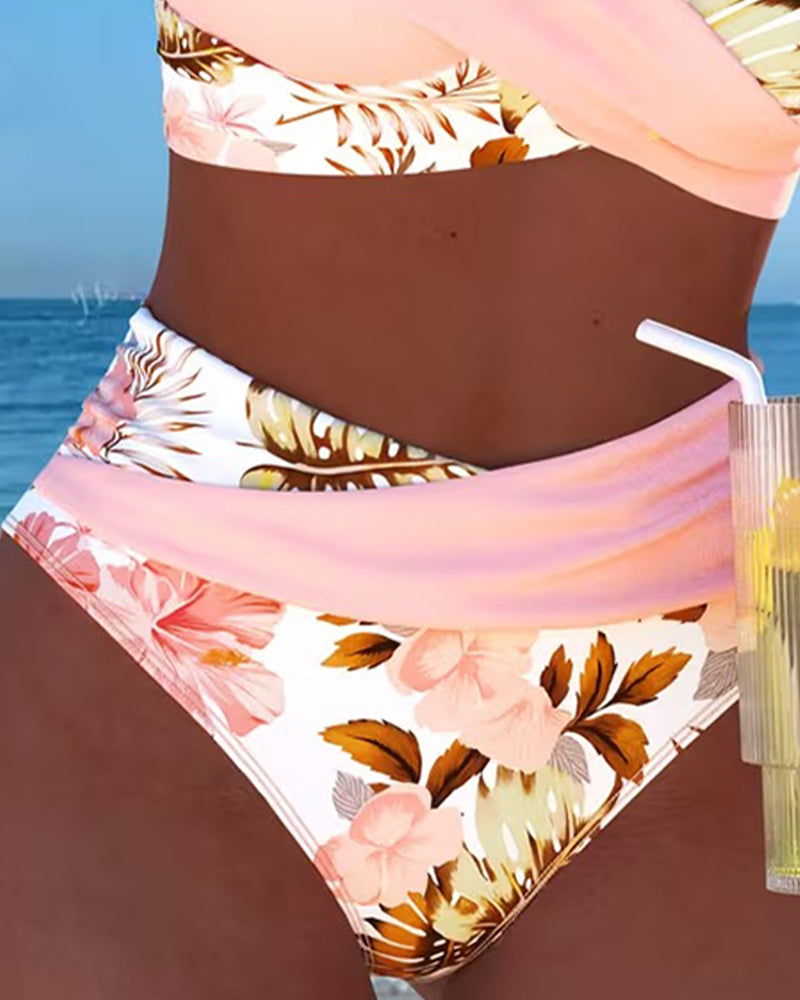 Lorena - Biquíni com estampado floral contrastante e fenda