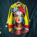 Âmbar - Camiseta Casual Impressa com Retrato de Freda em Pintura a Óleo