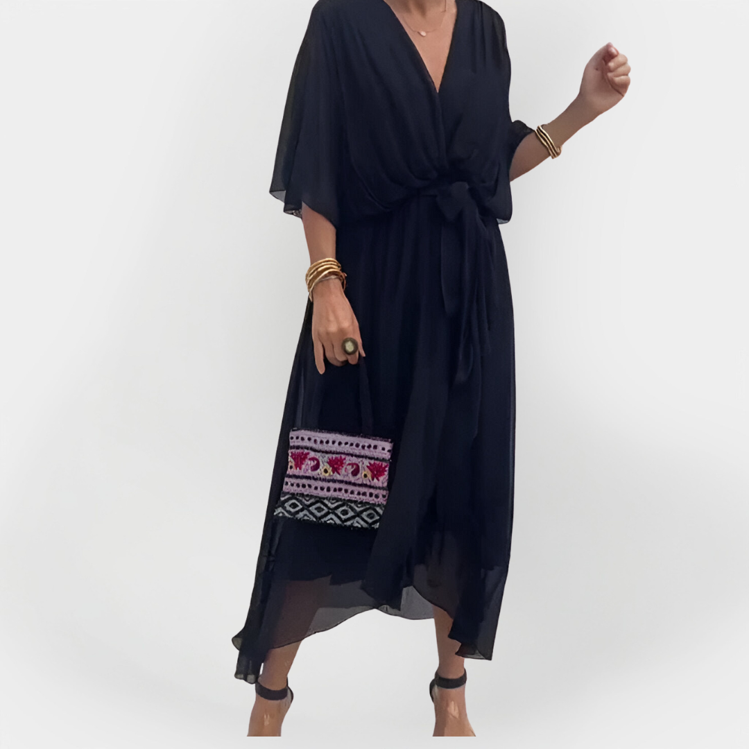 "Chiffon obleka z V-izrezom" could be rewritten as "V-izrez Chiffon Obleka".