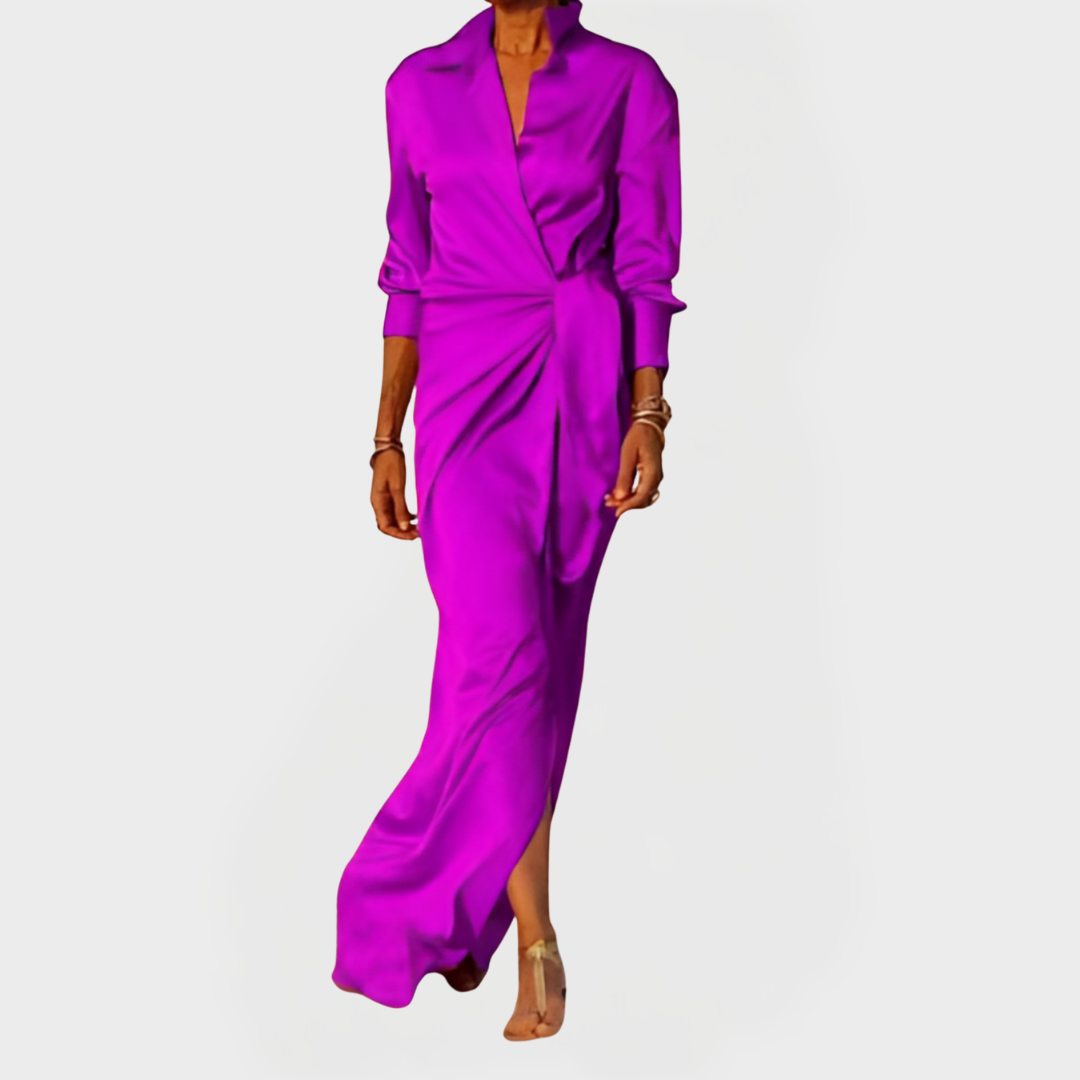 Elegantna dolga obleka za formalne priložnosti z mašnjo