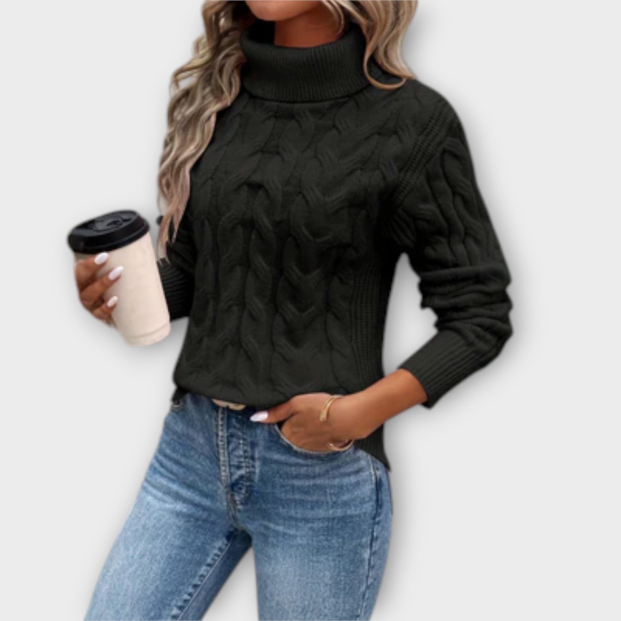 Brena™ - Eleganten pleten pulover z visokim ovratnikom