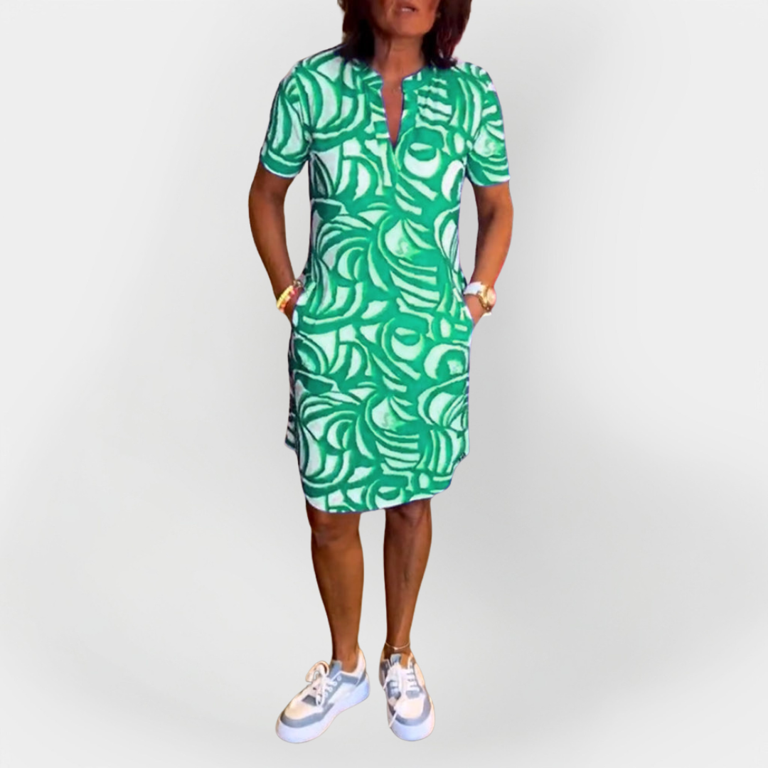 Vzorec Midi Obleka s Kratkimi Rokavi