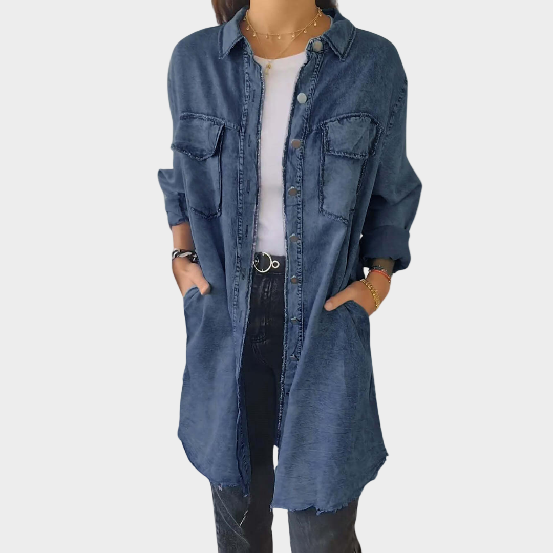 Jeans srajca z dolgimi rokavi in klasičnim ovratnikom