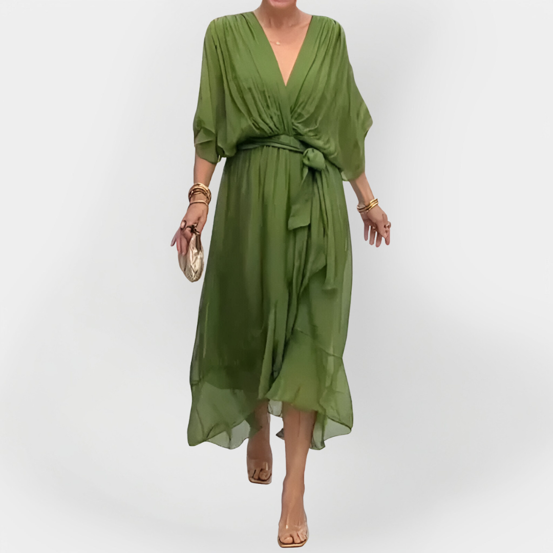 "Chiffon obleka z V-izrezom" could be rewritten as "V-izrez Chiffon Obleka".