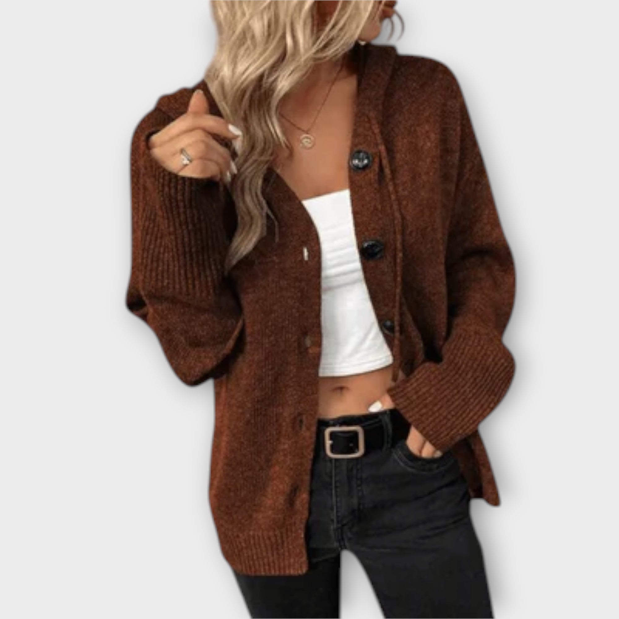 Berta™ - Elegantni gumbasti kardigan s strikom