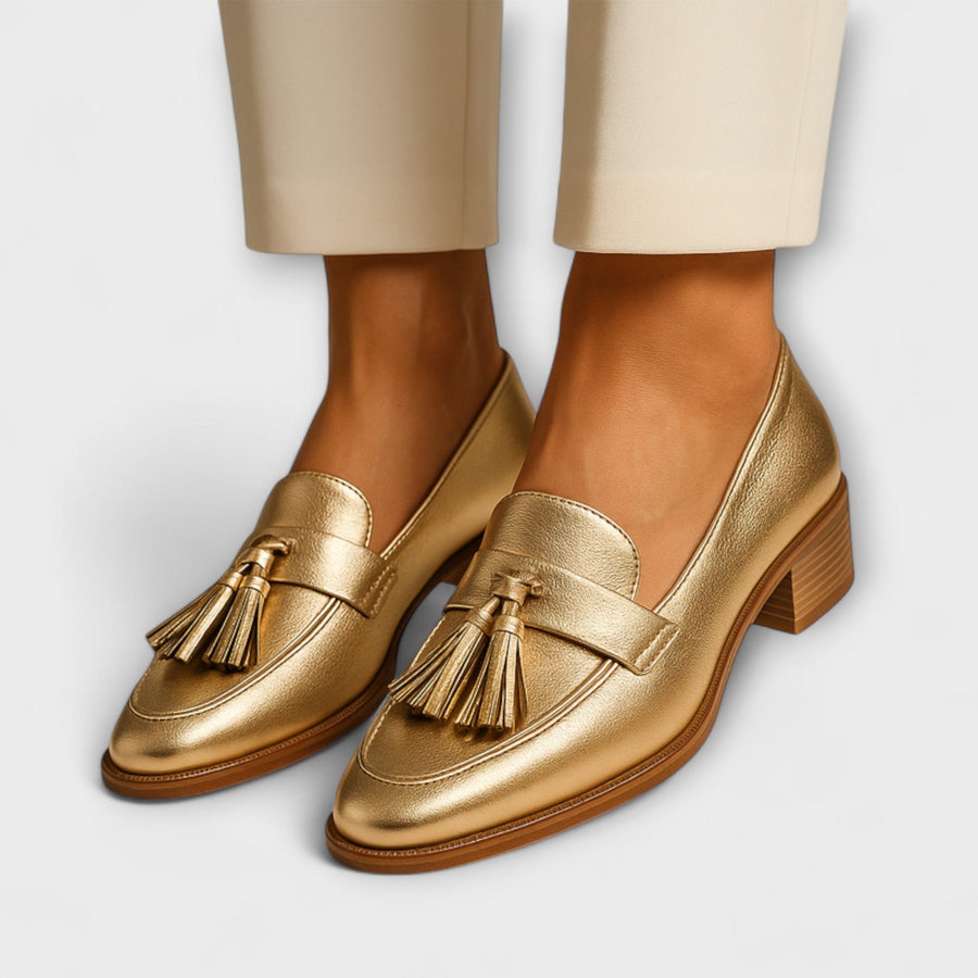 Mocassins Dourados Femininos