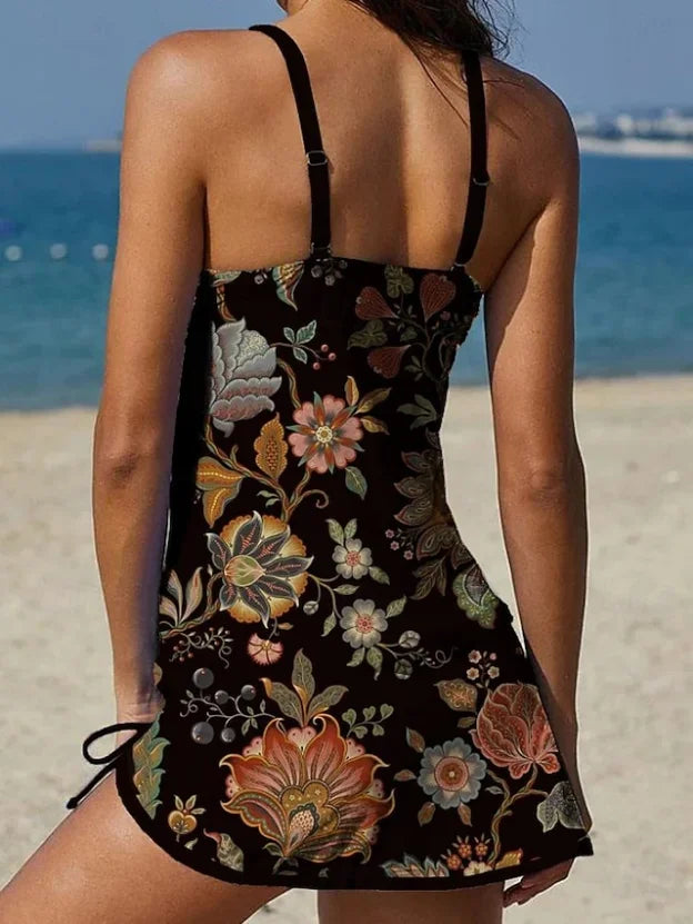Fani – Tankini gráfico floral com calções, efeito barriga lisa