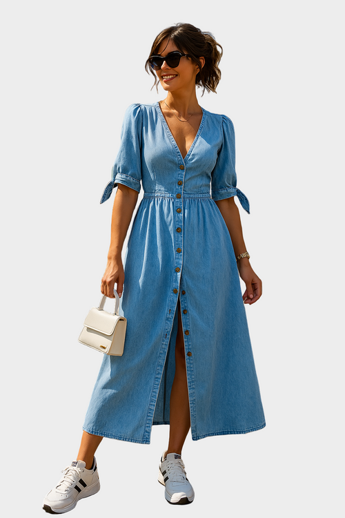 Vestido de ganga com botões