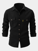Camisa de Mistura de Denim - Botões