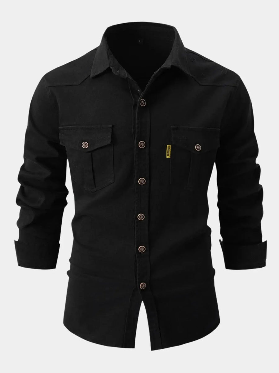 Camisa de Mistura de Denim - Botões