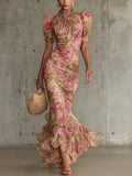 Lara - Vestido longo ajustado com padrão floral