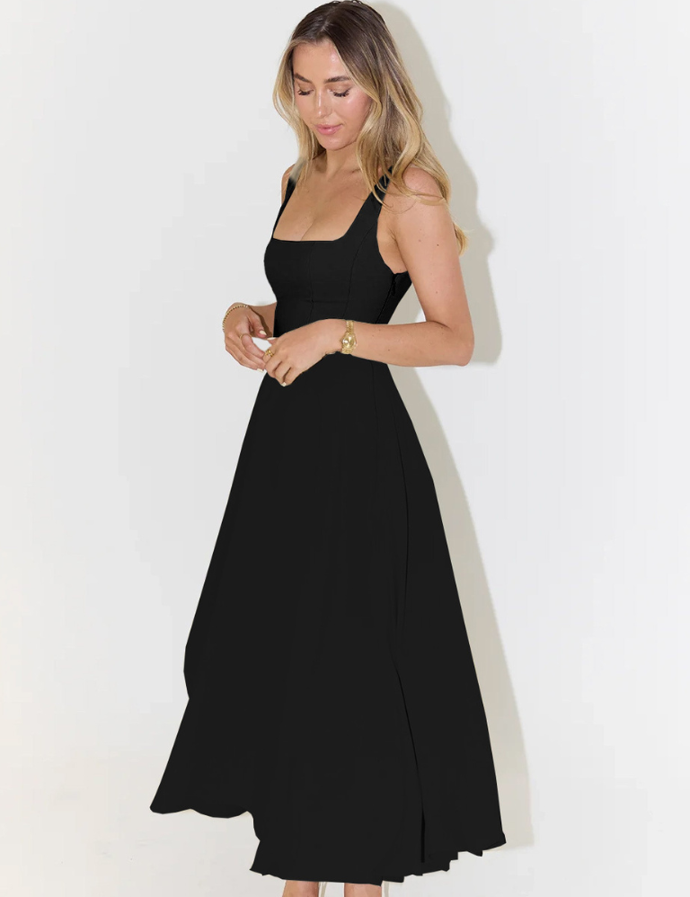 Elegantna midi obleka s romantično silhueto