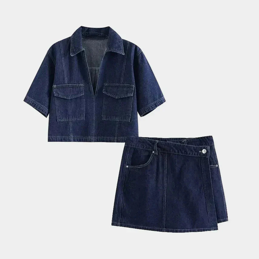 Jeans komplet z V-izrezom
