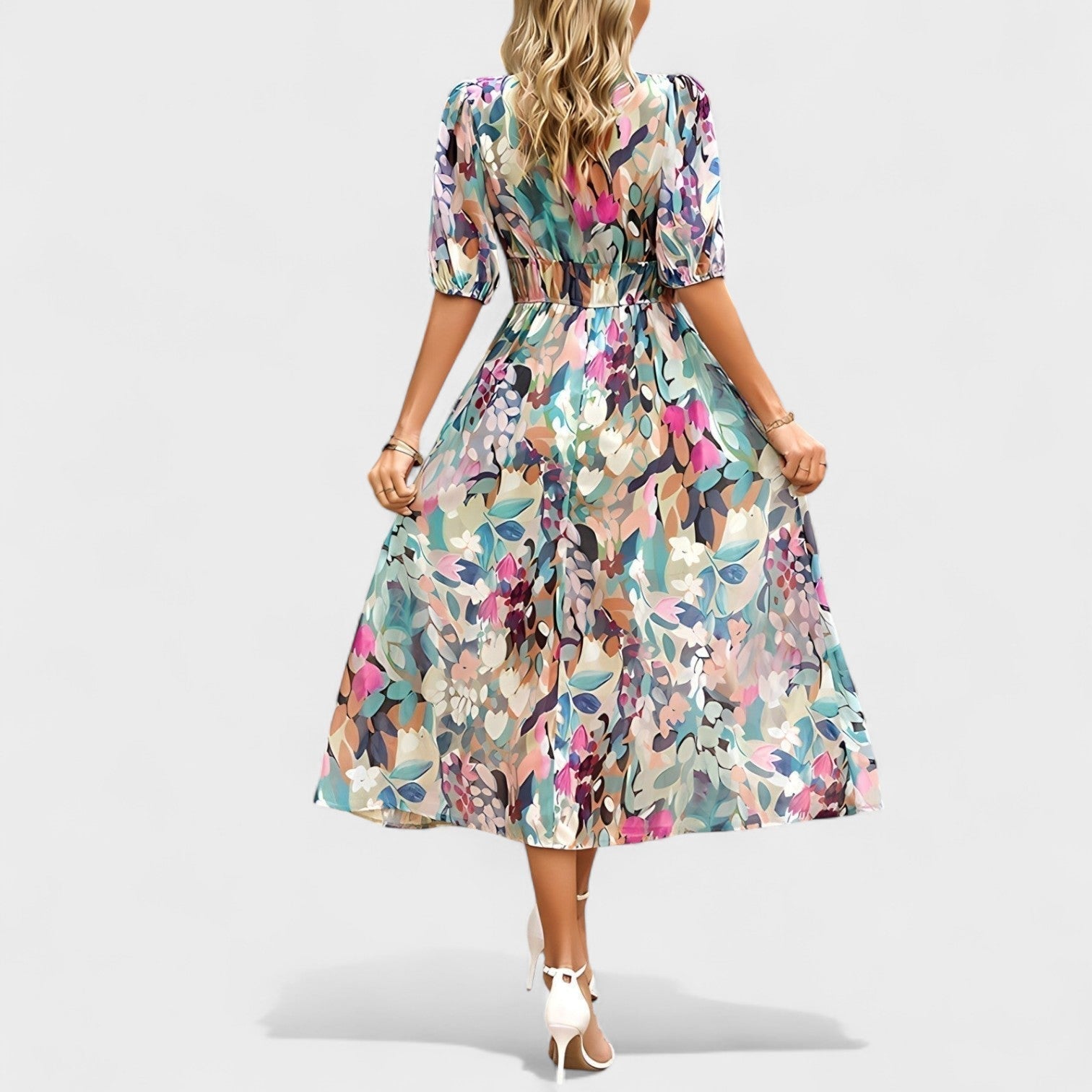 Clara – Elegantna cvetlična midi obleka