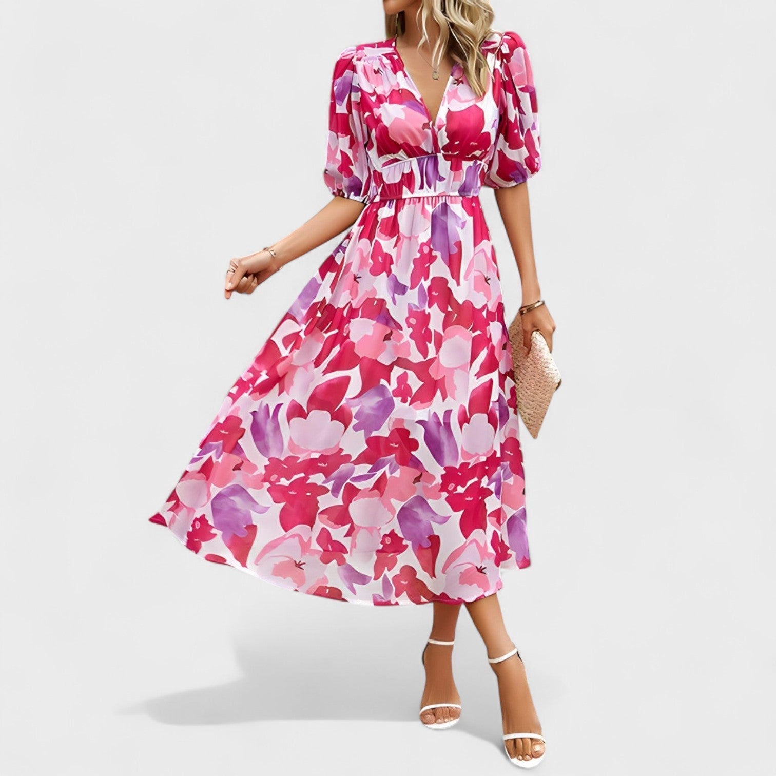 Clara – Elegantna cvetlična midi obleka