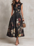 Elsa - Vestido midi plissado com padrão floral