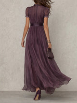 Flávia - Vestido longo roxo com decote