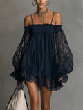 Nádia - Vestido mini com ombros à mostra e renda