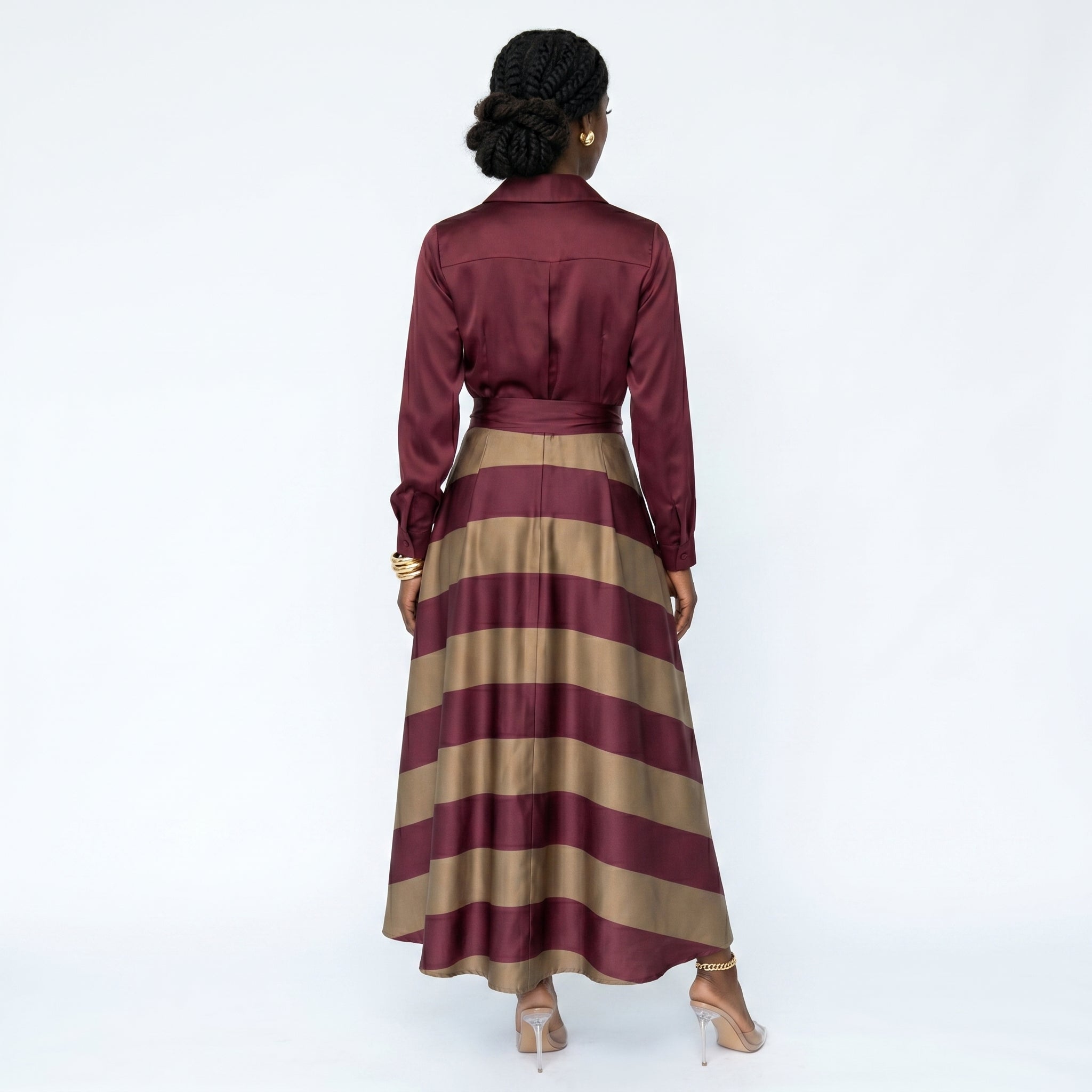 Beatriz - Vestido de Cetim às Riscas Elegante