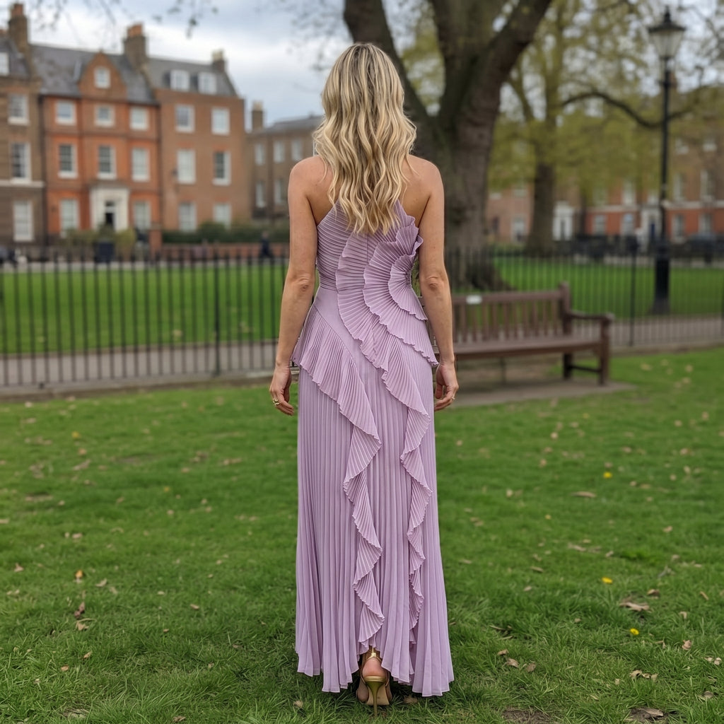 Leonor | Vestido Plissado com Folhos Elegante