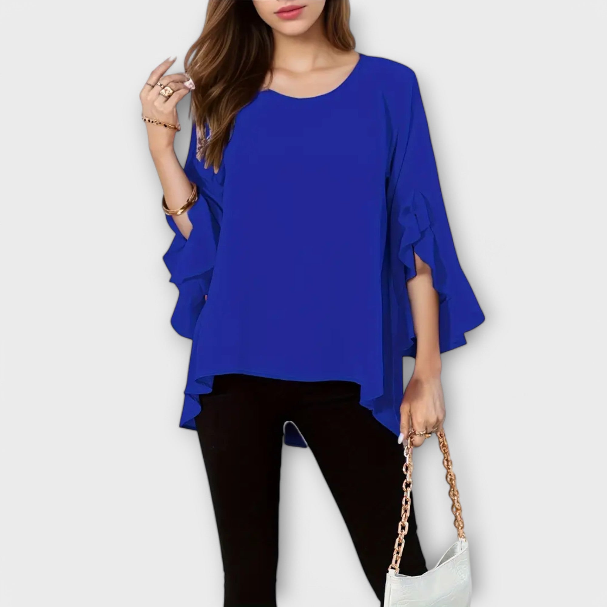 Anđa – Bluza z Volanami w Kolorze Niebieskim