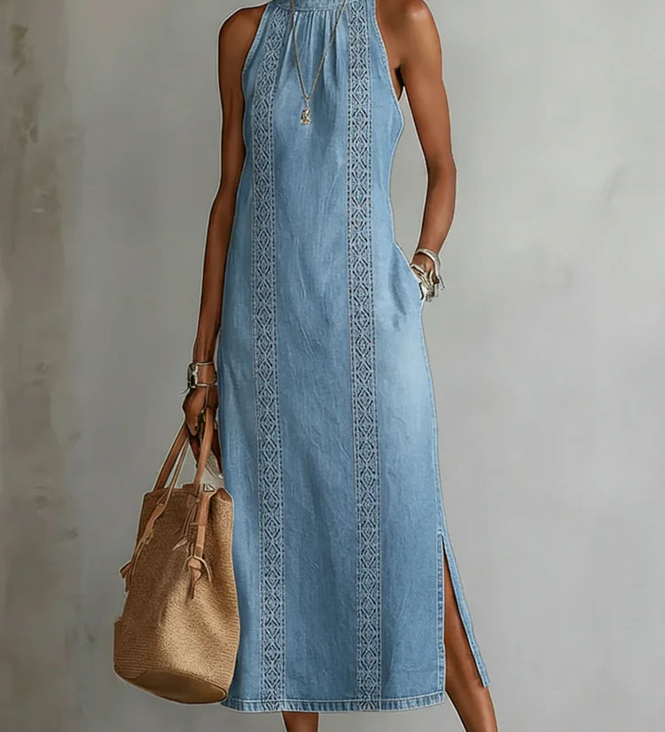 Júlia - Retro denim haljina s čipkom