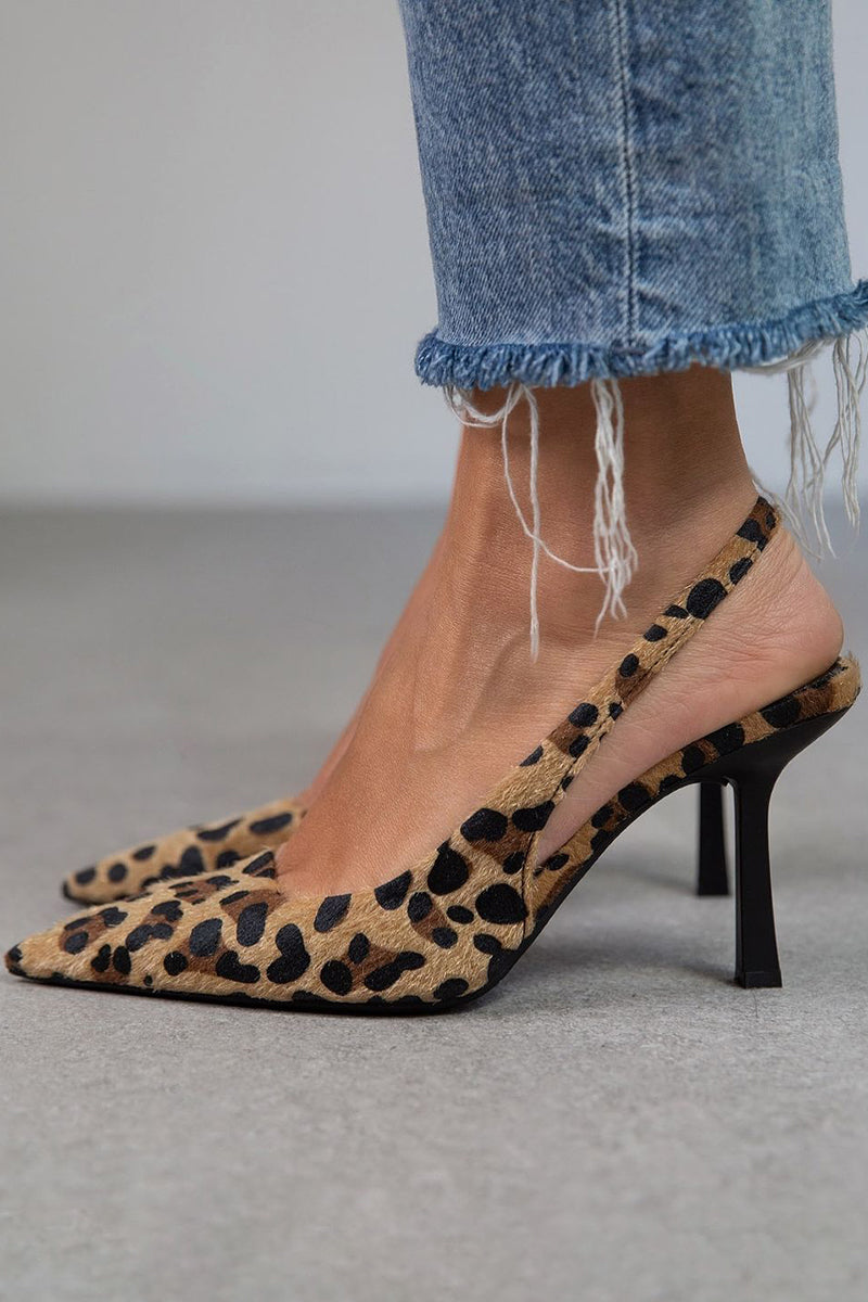Liorina - Escarpins cáqui com estampado de leopardo e biqueira pontiaguda