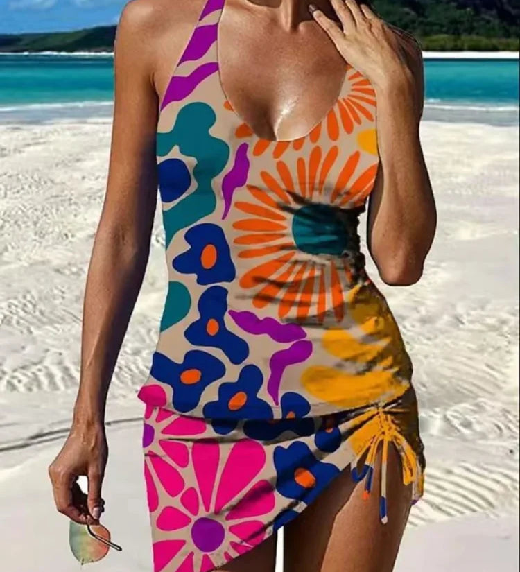 Filipa - Cvjetni grafički tankini s kratkim hlačama, efekt ravnog trbuha