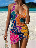 Fani – Tankini gráfico floral com calções, efeito barriga lisa